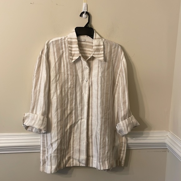 CO striped linen blend button down oversized shirt - Picture 2 of 4